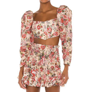 Raisa Vanessa x Revolve Floral Puff Sleeve Crop Corset Top Pink 6